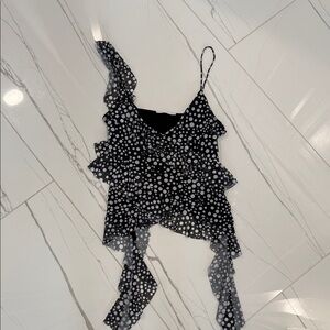Zara Black and White Polka Dot Ruffle Camisole